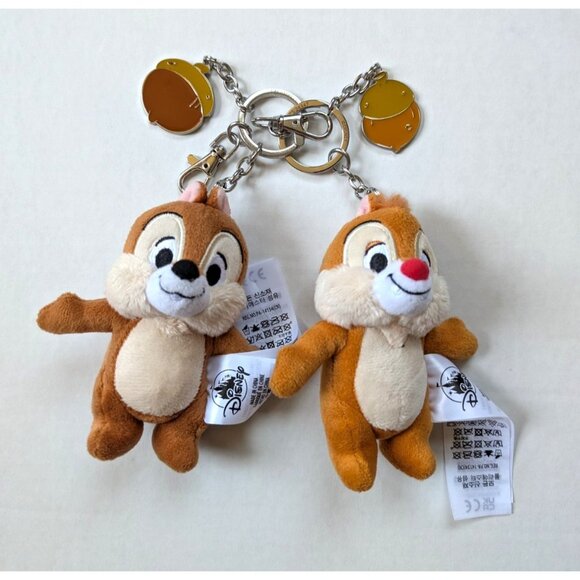 Disney Parks Chip n Dale Keychain Plush Set Acorn Charms Bag Clip - Picture 1 of 7